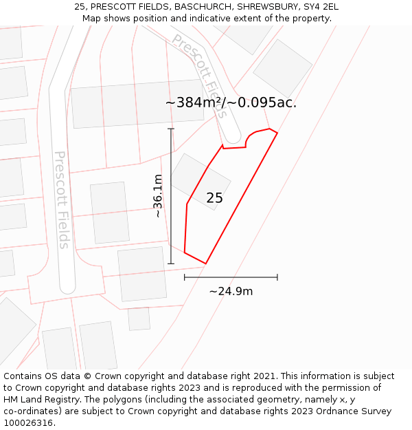 25, PRESCOTT FIELDS, BASCHURCH, SHREWSBURY, SY4 2EL: Plot and title map