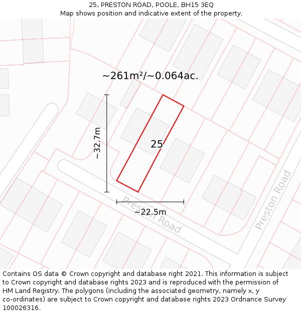 25, PRESTON ROAD, POOLE, BH15 3EQ: Plot and title map