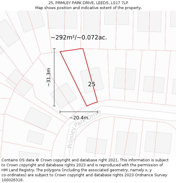 25, PRIMLEY PARK DRIVE, LEEDS, LS17 7LP: Plot and title map