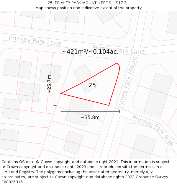 25, PRIMLEY PARK MOUNT, LEEDS, LS17 7JL: Plot and title map