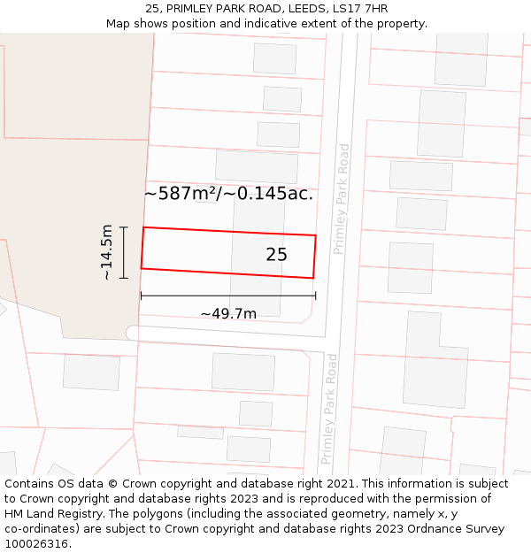 25, PRIMLEY PARK ROAD, LEEDS, LS17 7HR: Plot and title map