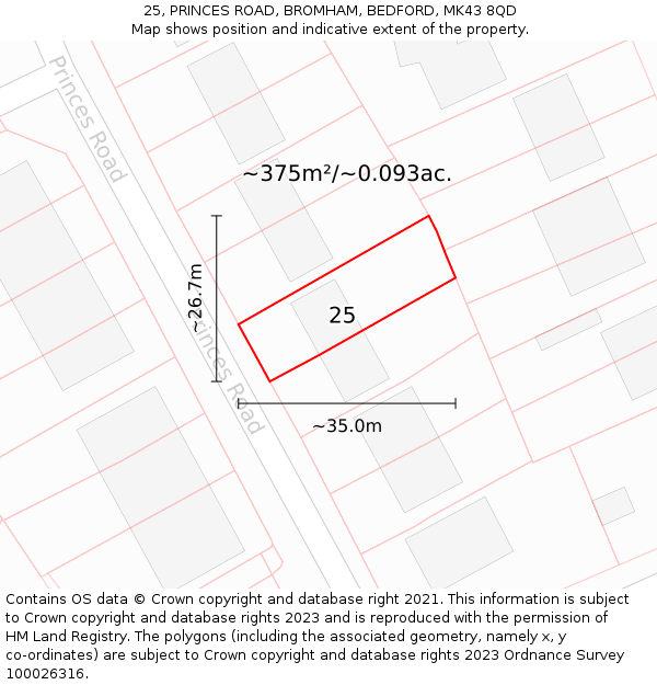 25, PRINCES ROAD, BROMHAM, BEDFORD, MK43 8QD: Plot and title map