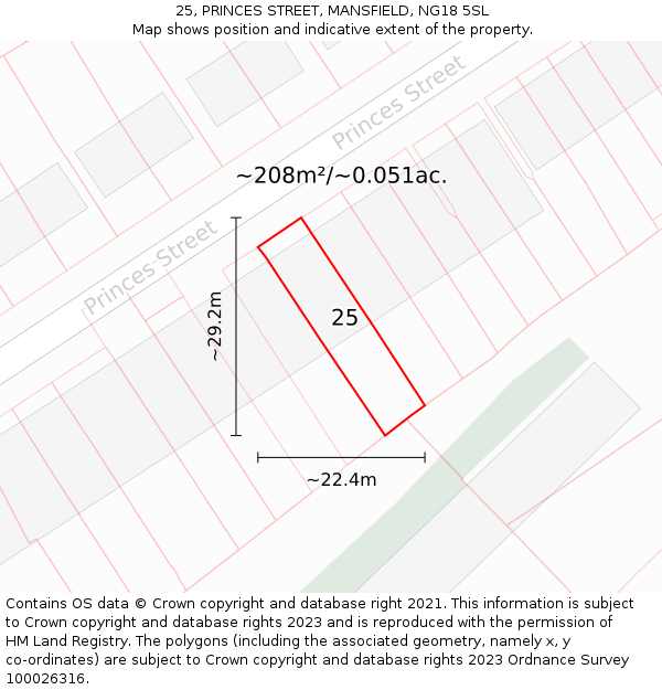 25, PRINCES STREET, MANSFIELD, NG18 5SL: Plot and title map