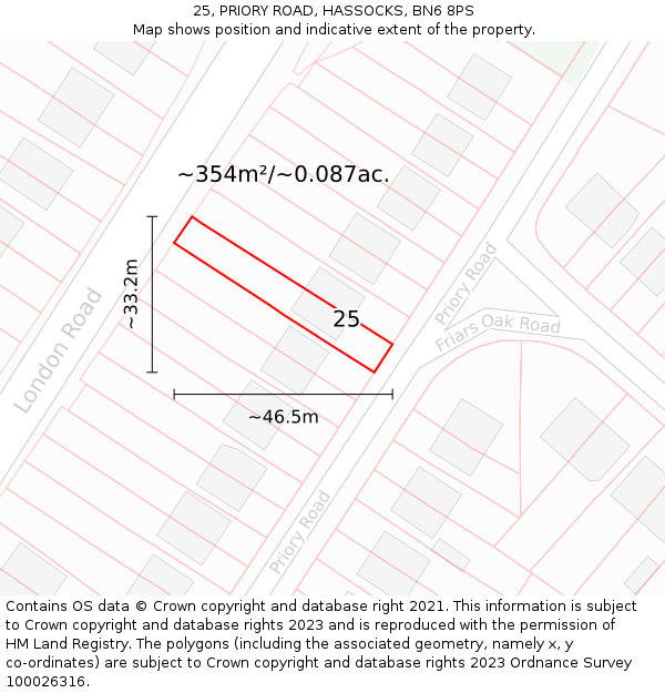 25, PRIORY ROAD, HASSOCKS, BN6 8PS: Plot and title map