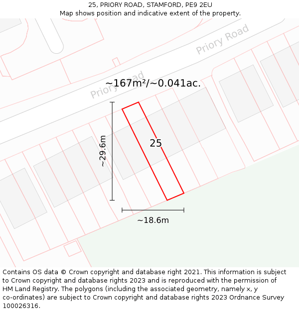 25, PRIORY ROAD, STAMFORD, PE9 2EU: Plot and title map