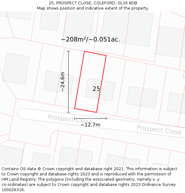 25, PROSPECT CLOSE, COLEFORD, GL16 8DB: Plot and title map