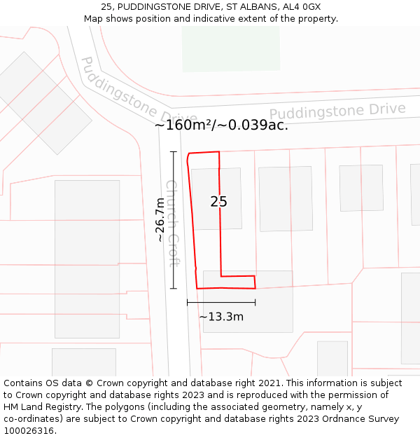 25, PUDDINGSTONE DRIVE, ST ALBANS, AL4 0GX: Plot and title map