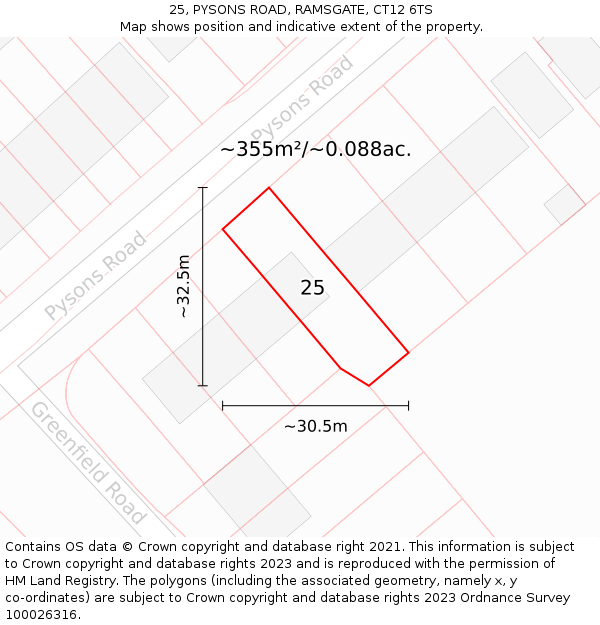 25, PYSONS ROAD, RAMSGATE, CT12 6TS: Plot and title map
