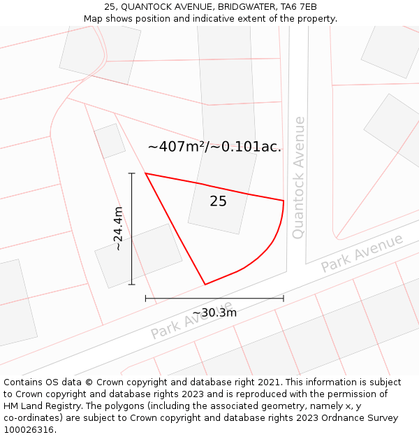 25, QUANTOCK AVENUE, BRIDGWATER, TA6 7EB: Plot and title map