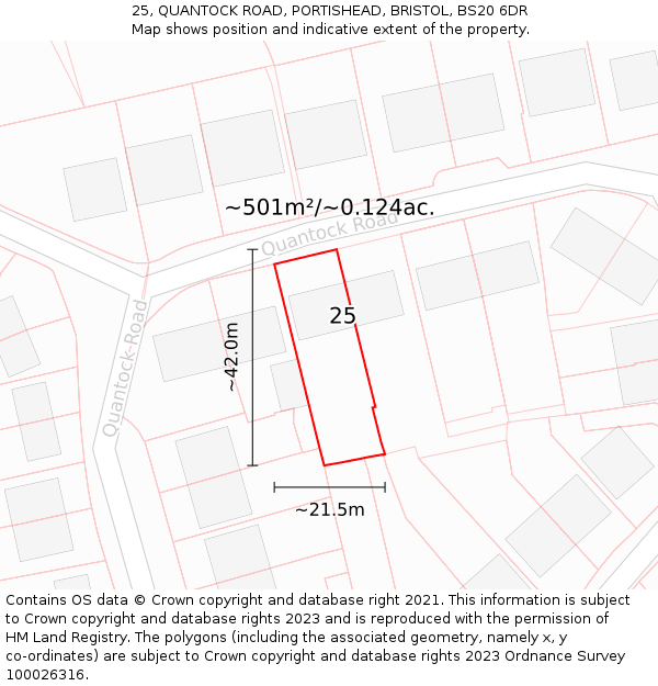 25, QUANTOCK ROAD, PORTISHEAD, BRISTOL, BS20 6DR: Plot and title map