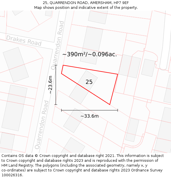 25, QUARRENDON ROAD, AMERSHAM, HP7 9EF: Plot and title map