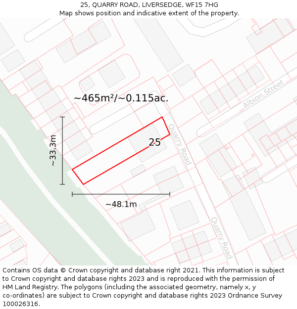 25, QUARRY ROAD, LIVERSEDGE, WF15 7HG: Plot and title map