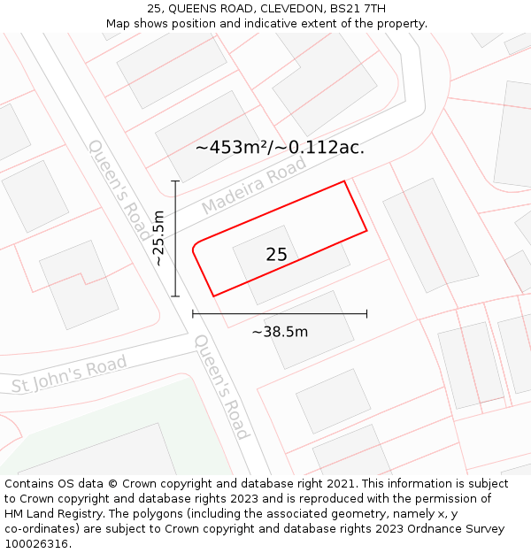 25, QUEENS ROAD, CLEVEDON, BS21 7TH: Plot and title map