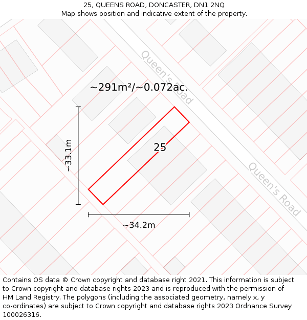 25, QUEENS ROAD, DONCASTER, DN1 2NQ: Plot and title map