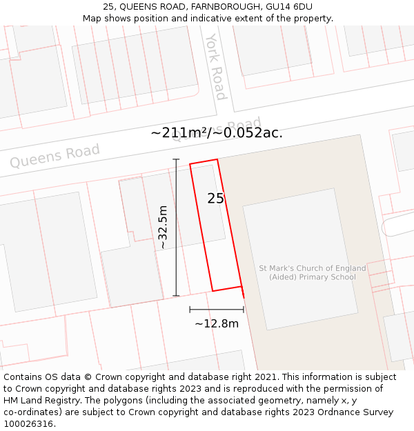25, QUEENS ROAD, FARNBOROUGH, GU14 6DU: Plot and title map