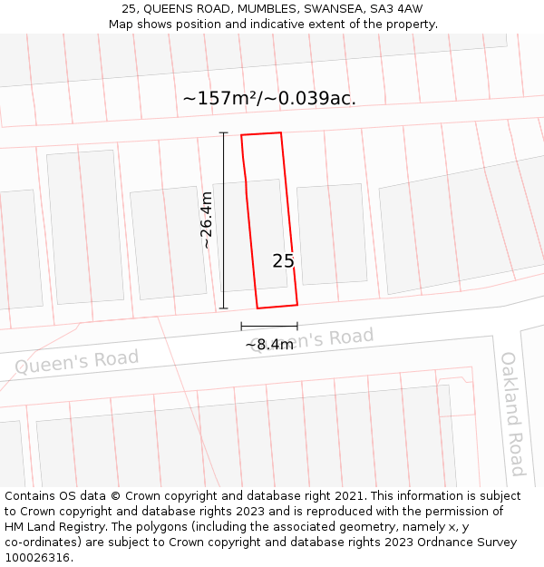25, QUEENS ROAD, MUMBLES, SWANSEA, SA3 4AW: Plot and title map