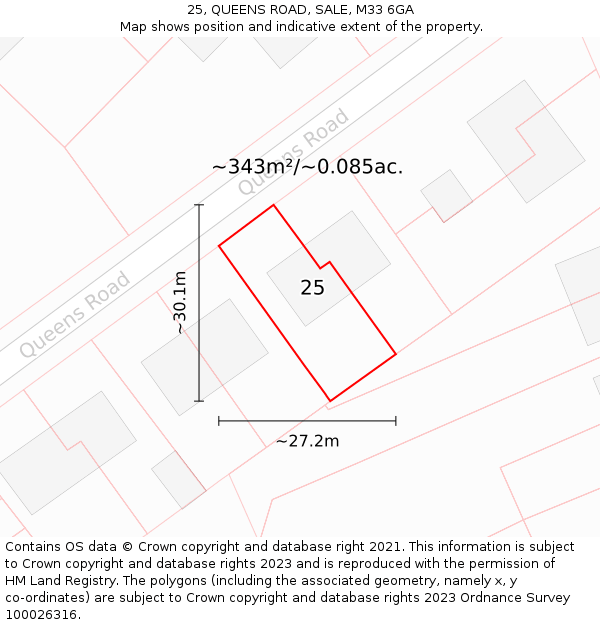 25, QUEENS ROAD, SALE, M33 6GA: Plot and title map