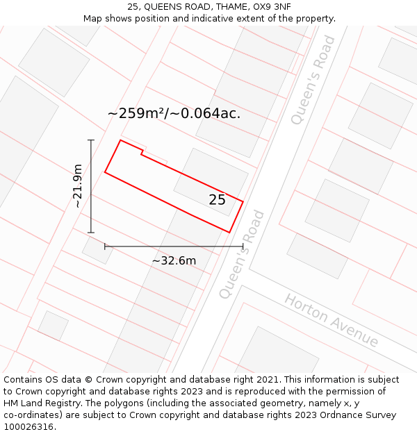 25, QUEENS ROAD, THAME, OX9 3NF: Plot and title map
