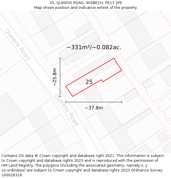 25, QUEENS ROAD, WISBECH, PE13 2PE: Plot and title map