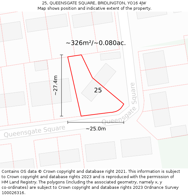 25, QUEENSGATE SQUARE, BRIDLINGTON, YO16 4JW: Plot and title map