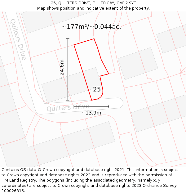 25, QUILTERS DRIVE, BILLERICAY, CM12 9YE: Plot and title map