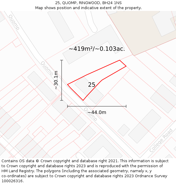 25, QUOMP, RINGWOOD, BH24 1NS: Plot and title map