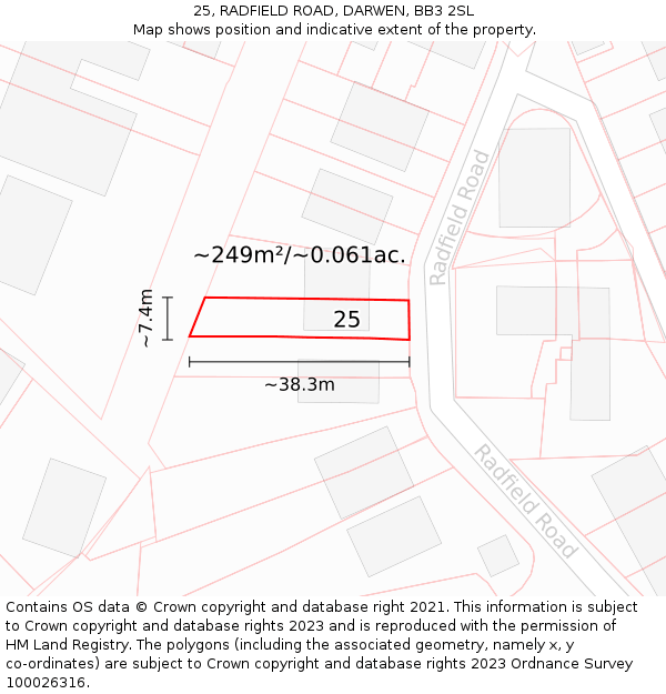 25, RADFIELD ROAD, DARWEN, BB3 2SL: Plot and title map
