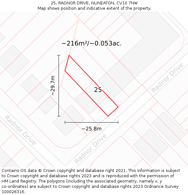 25, RADNOR DRIVE, NUNEATON, CV10 7NW: Plot and title map
