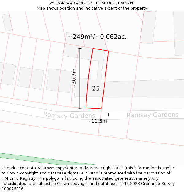 25, RAMSAY GARDENS, ROMFORD, RM3 7NT: Plot and title map