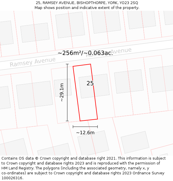 25, RAMSEY AVENUE, BISHOPTHORPE, YORK, YO23 2SQ: Plot and title map