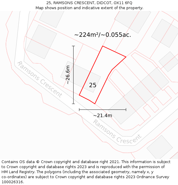 25, RAMSONS CRESCENT, DIDCOT, OX11 6FQ: Plot and title map