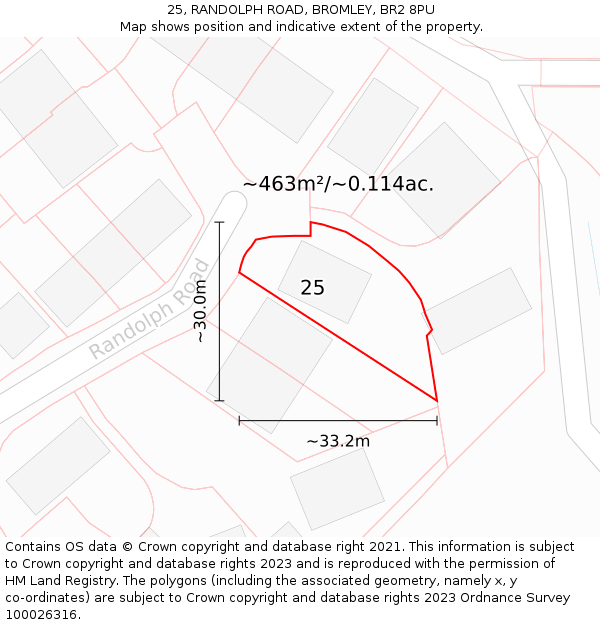 25, RANDOLPH ROAD, BROMLEY, BR2 8PU: Plot and title map