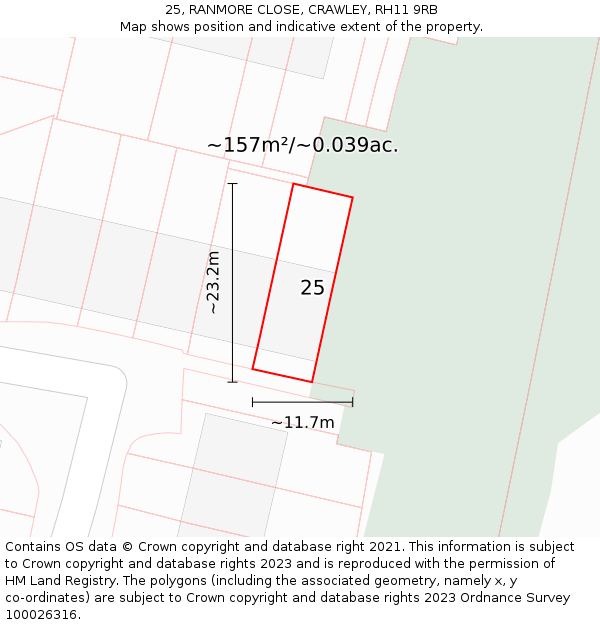 25, RANMORE CLOSE, CRAWLEY, RH11 9RB: Plot and title map