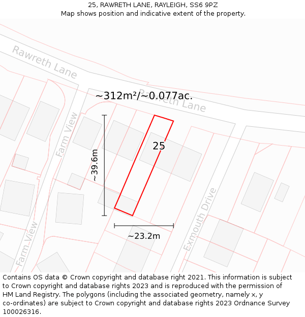 25, RAWRETH LANE, RAYLEIGH, SS6 9PZ: Plot and title map