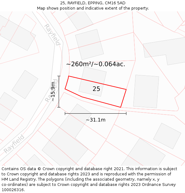 25, RAYFIELD, EPPING, CM16 5AD: Plot and title map