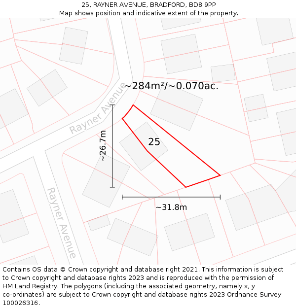 25, RAYNER AVENUE, BRADFORD, BD8 9PP: Plot and title map
