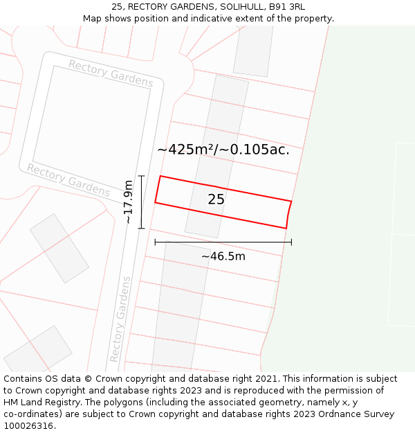 25, RECTORY GARDENS, SOLIHULL, B91 3RL: Plot and title map
