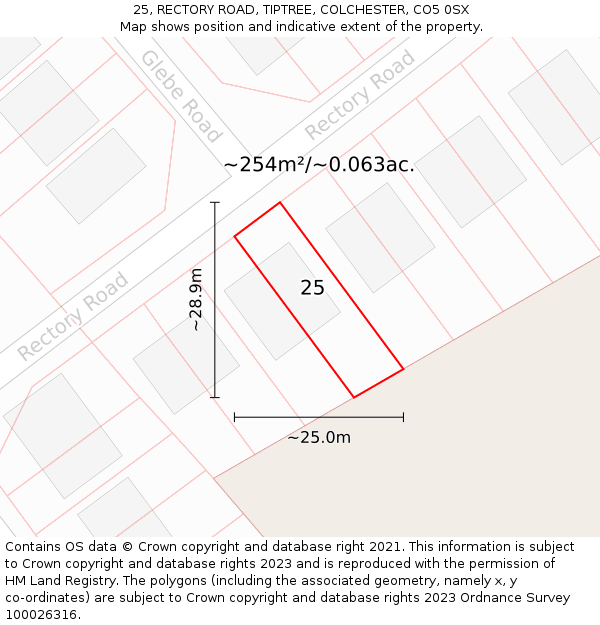 25, RECTORY ROAD, TIPTREE, COLCHESTER, CO5 0SX: Plot and title map