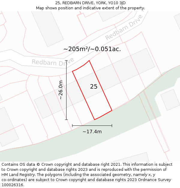 25, REDBARN DRIVE, YORK, YO10 3JD: Plot and title map