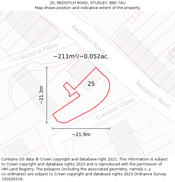 25, REDDITCH ROAD, STUDLEY, B80 7AU: Plot and title map