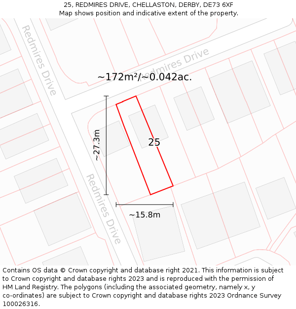 25, REDMIRES DRIVE, CHELLASTON, DERBY, DE73 6XF: Plot and title map