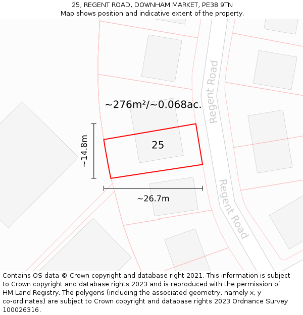 25, REGENT ROAD, DOWNHAM MARKET, PE38 9TN: Plot and title map