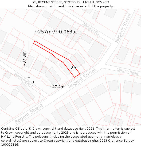 25, REGENT STREET, STOTFOLD, HITCHIN, SG5 4ED: Plot and title map