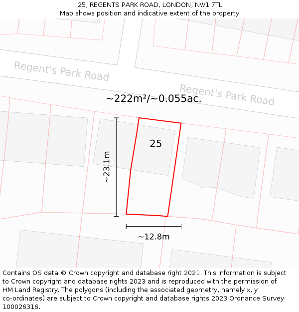 25, REGENTS PARK ROAD, LONDON, NW1 7TL: Plot and title map