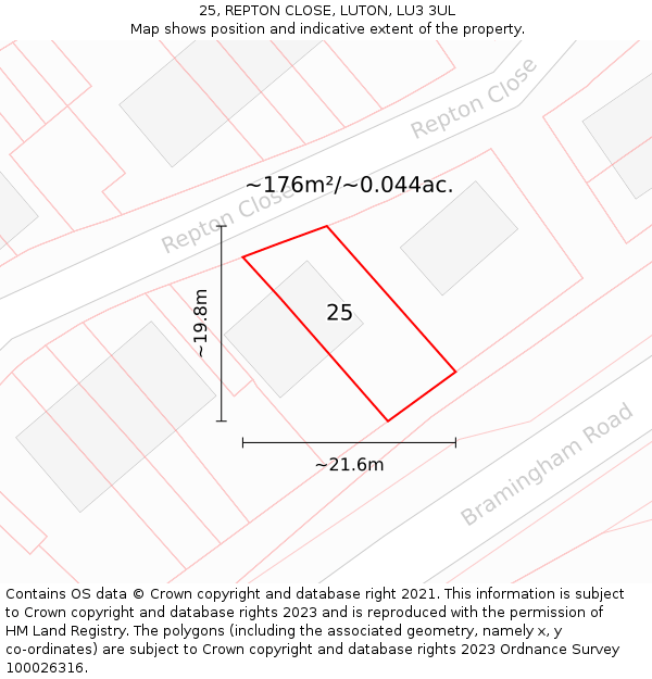 25, REPTON CLOSE, LUTON, LU3 3UL: Plot and title map