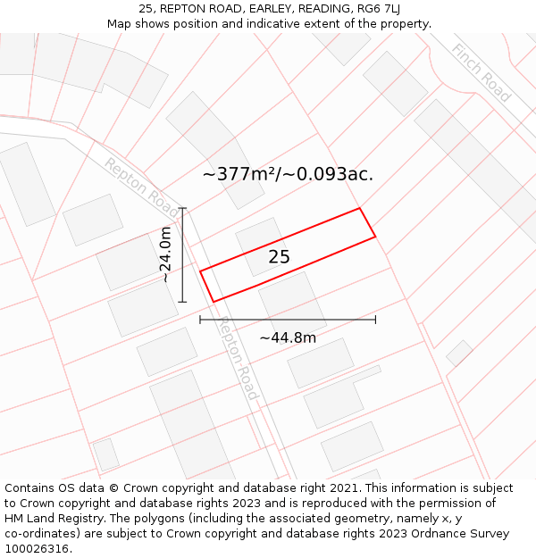 25, REPTON ROAD, EARLEY, READING, RG6 7LJ: Plot and title map