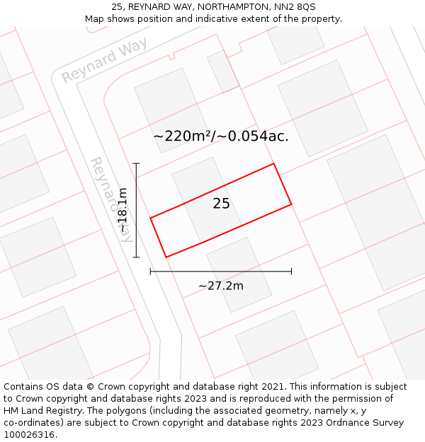 25, REYNARD WAY, NORTHAMPTON, NN2 8QS: Plot and title map