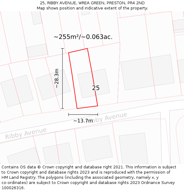 25, RIBBY AVENUE, WREA GREEN, PRESTON, PR4 2ND: Plot and title map