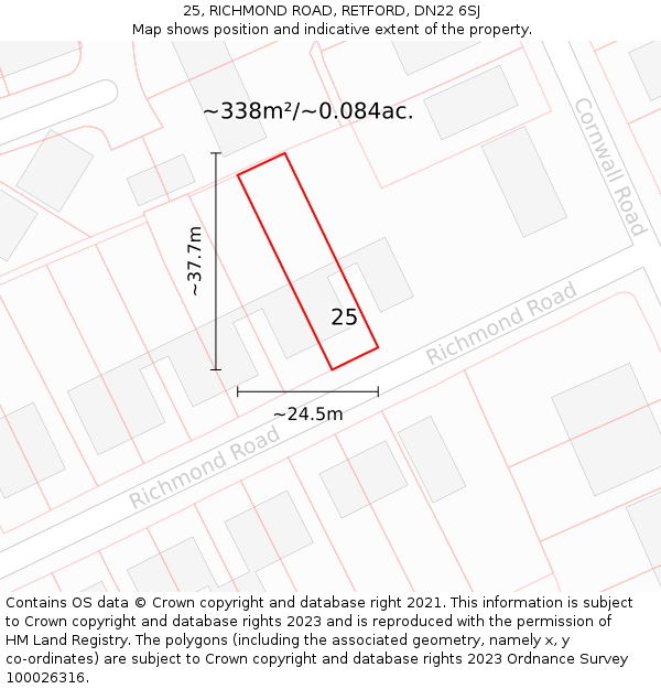 25, RICHMOND ROAD, RETFORD, DN22 6SJ: Plot and title map