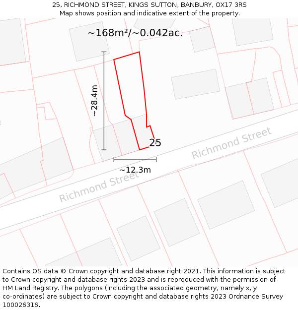 25, RICHMOND STREET, KINGS SUTTON, BANBURY, OX17 3RS: Plot and title map